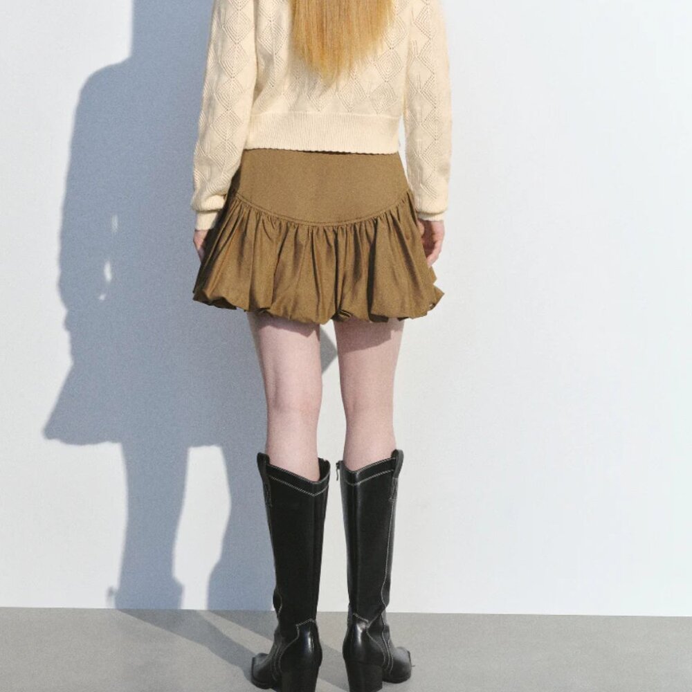 Gathered Hem Mini Skirt in Khaki - Picture 6 of 9
